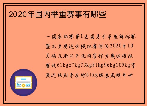 2020年国内举重赛事有哪些